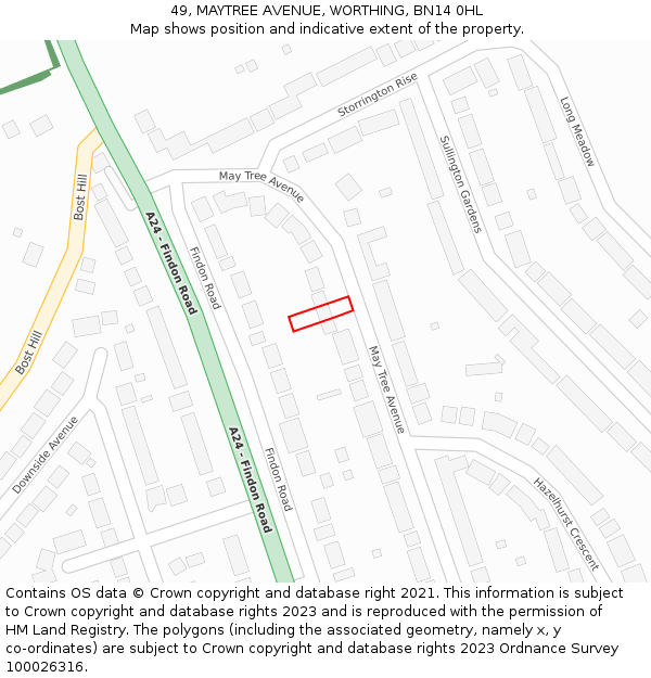 49, MAYTREE AVENUE, WORTHING, BN14 0HL: Location map and indicative extent of plot