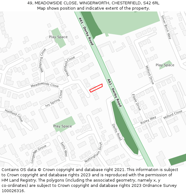 49, MEADOWSIDE CLOSE, WINGERWORTH, CHESTERFIELD, S42 6RL: Location map and indicative extent of plot