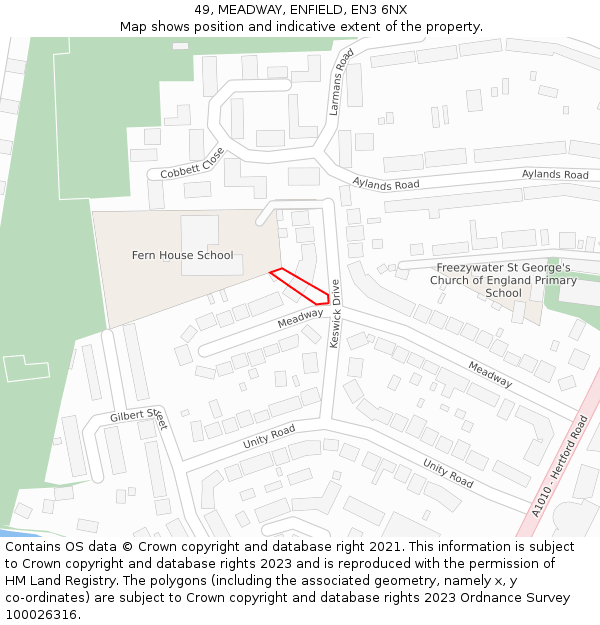 49, MEADWAY, ENFIELD, EN3 6NX: Location map and indicative extent of plot