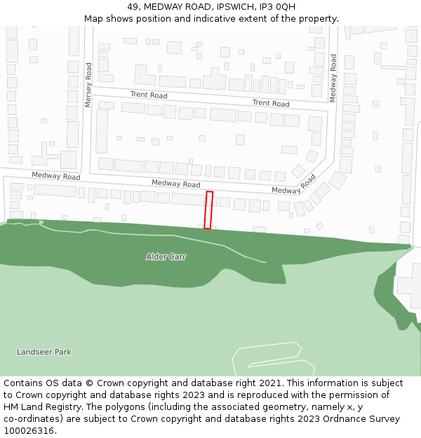 49, MEDWAY ROAD, IPSWICH, IP3 0QH: Location map and indicative extent of plot