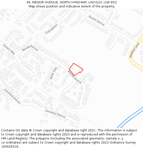 49, MENDIP AVENUE, NORTH HYKEHAM, LINCOLN, LN6 9SZ: Location map and indicative extent of plot