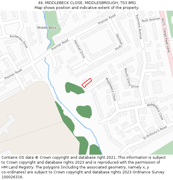 49, MIDDLEBECK CLOSE, MIDDLESBROUGH, TS3 8RG: Location map and indicative extent of plot