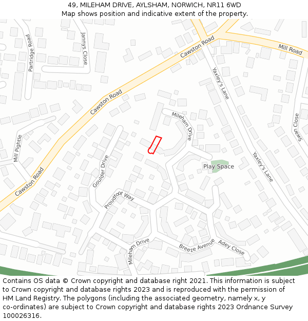 49, MILEHAM DRIVE, AYLSHAM, NORWICH, NR11 6WD: Location map and indicative extent of plot