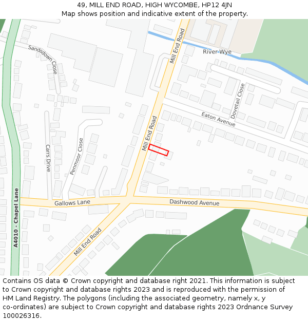 49, MILL END ROAD, HIGH WYCOMBE, HP12 4JN: Location map and indicative extent of plot