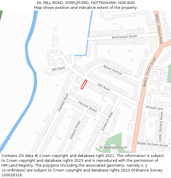 49, MILL ROAD, STAPLEFORD, NOTTINGHAM, NG9 8GD: Location map and indicative extent of plot