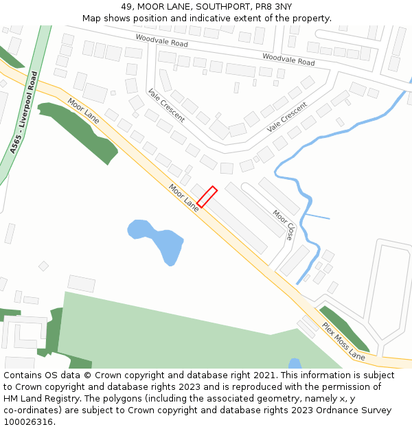 49, MOOR LANE, SOUTHPORT, PR8 3NY: Location map and indicative extent of plot