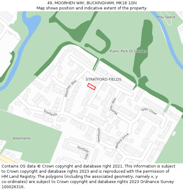 49, MOORHEN WAY, BUCKINGHAM, MK18 1GN: Location map and indicative extent of plot