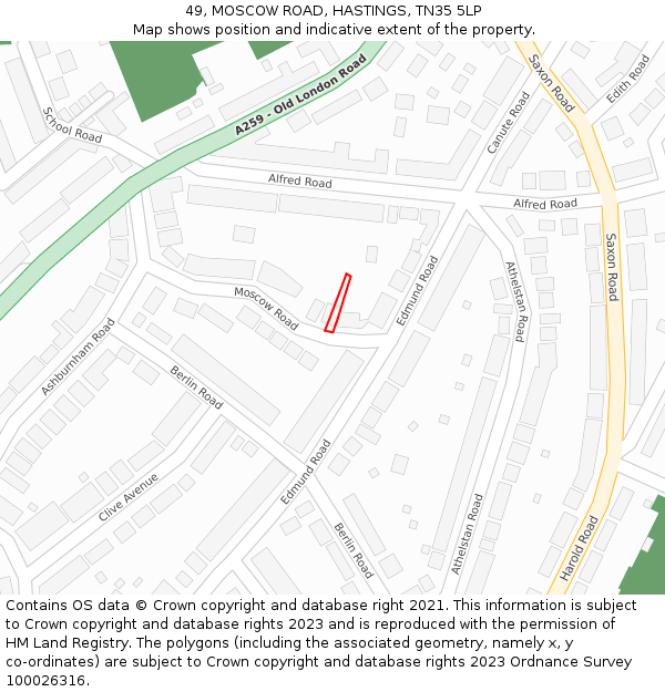49, MOSCOW ROAD, HASTINGS, TN35 5LP: Location map and indicative extent of plot