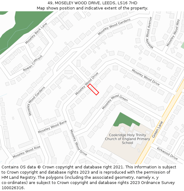 49, MOSELEY WOOD DRIVE, LEEDS, LS16 7HD: Location map and indicative extent of plot