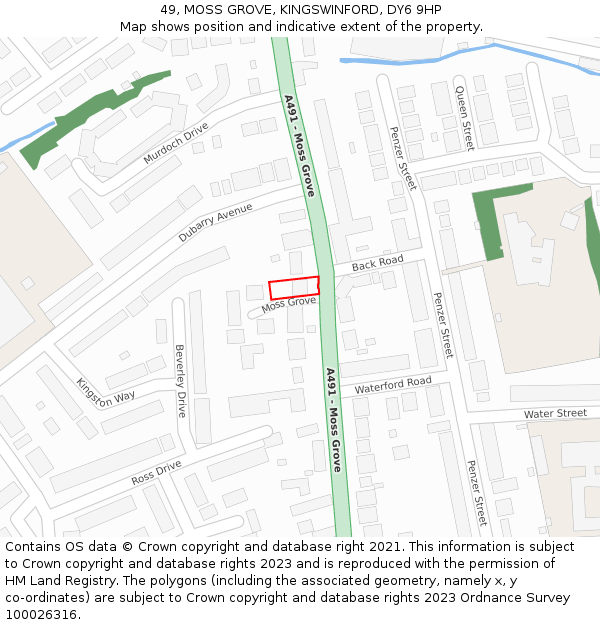 49, MOSS GROVE, KINGSWINFORD, DY6 9HP: Location map and indicative extent of plot