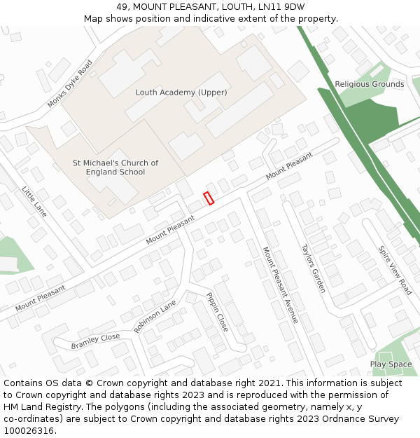 49, MOUNT PLEASANT, LOUTH, LN11 9DW: Location map and indicative extent of plot