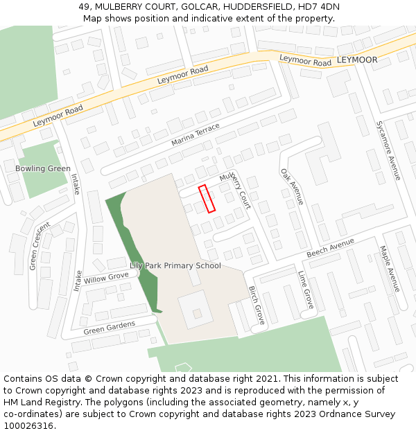 49, MULBERRY COURT, GOLCAR, HUDDERSFIELD, HD7 4DN: Location map and indicative extent of plot