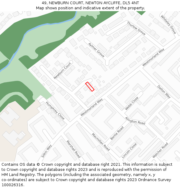 49, NEWBURN COURT, NEWTON AYCLIFFE, DL5 4NT: Location map and indicative extent of plot