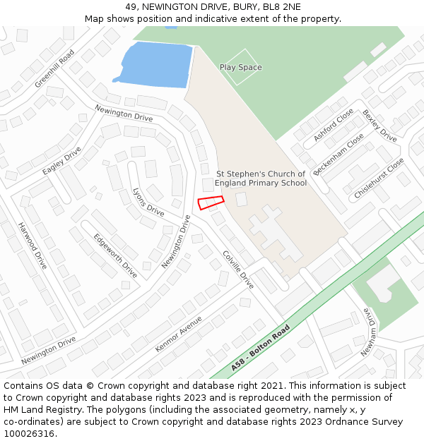 49, NEWINGTON DRIVE, BURY, BL8 2NE: Location map and indicative extent of plot