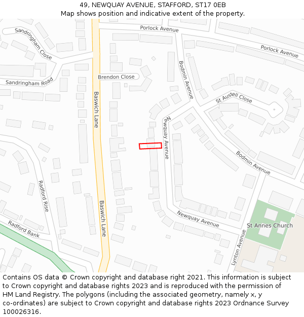 49, NEWQUAY AVENUE, STAFFORD, ST17 0EB: Location map and indicative extent of plot