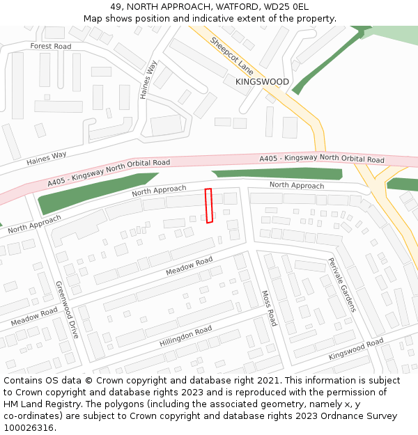 49, NORTH APPROACH, WATFORD, WD25 0EL: Location map and indicative extent of plot
