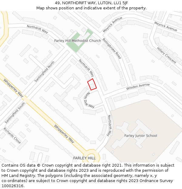 49, NORTHDRIFT WAY, LUTON, LU1 5JF: Location map and indicative extent of plot