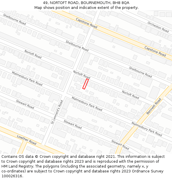 49, NORTOFT ROAD, BOURNEMOUTH, BH8 8QA: Location map and indicative extent of plot