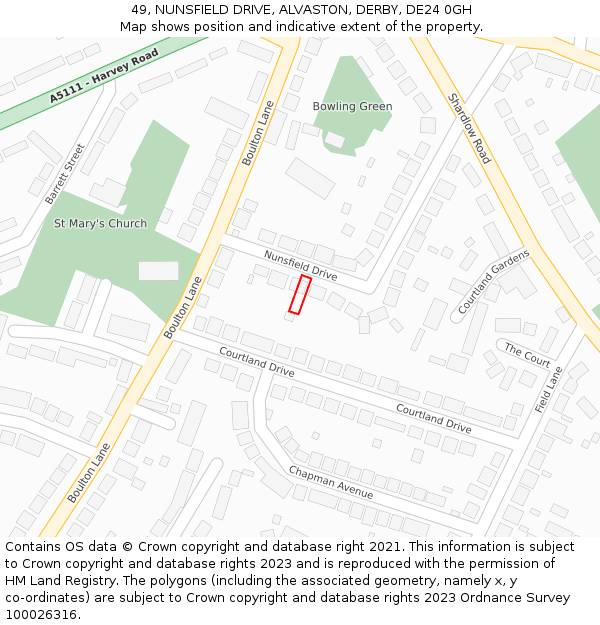 49, NUNSFIELD DRIVE, ALVASTON, DERBY, DE24 0GH: Location map and indicative extent of plot