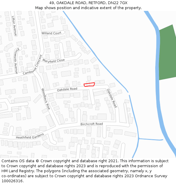 49, OAKDALE ROAD, RETFORD, DN22 7GX: Location map and indicative extent of plot