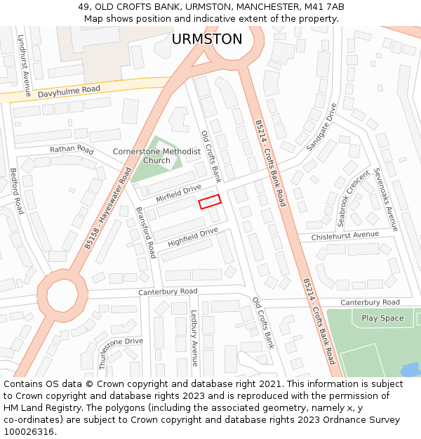 49, OLD CROFTS BANK, URMSTON, MANCHESTER, M41 7AB: Location map and indicative extent of plot