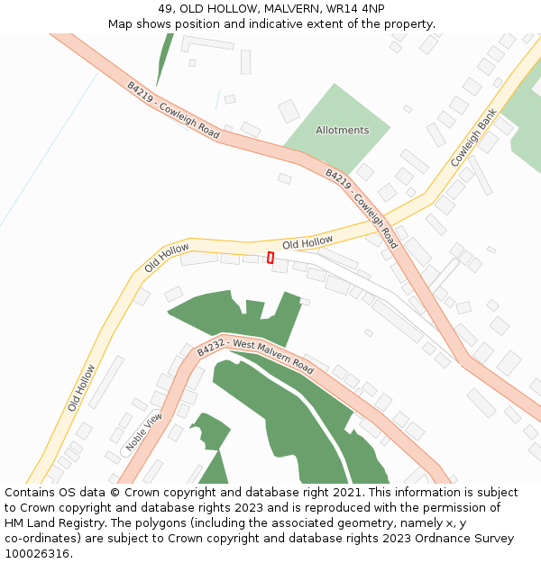 49, OLD HOLLOW, MALVERN, WR14 4NP: Location map and indicative extent of plot