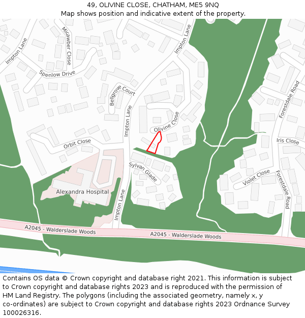 49, OLIVINE CLOSE, CHATHAM, ME5 9NQ: Location map and indicative extent of plot