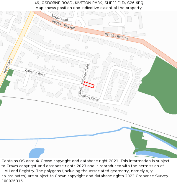 49, OSBORNE ROAD, KIVETON PARK, SHEFFIELD, S26 6PQ: Location map and indicative extent of plot