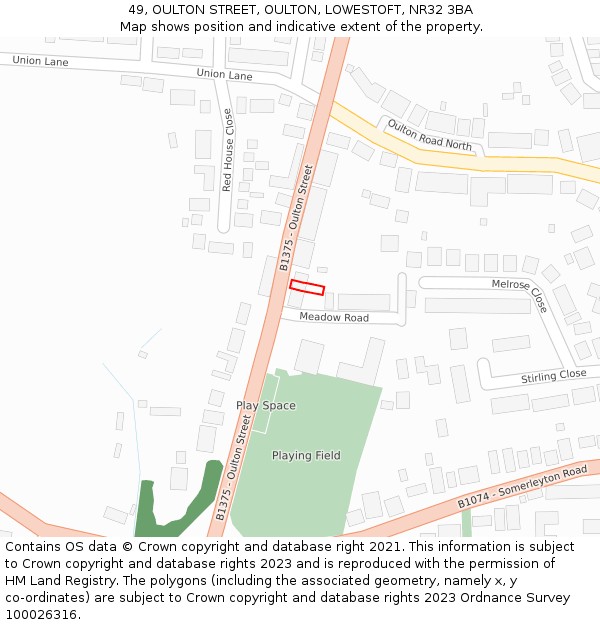 49, OULTON STREET, OULTON, LOWESTOFT, NR32 3BA: Location map and indicative extent of plot