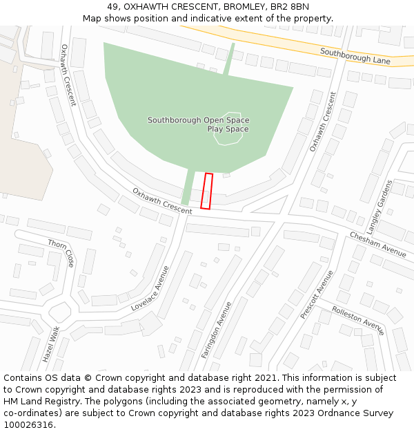49, OXHAWTH CRESCENT, BROMLEY, BR2 8BN: Location map and indicative extent of plot