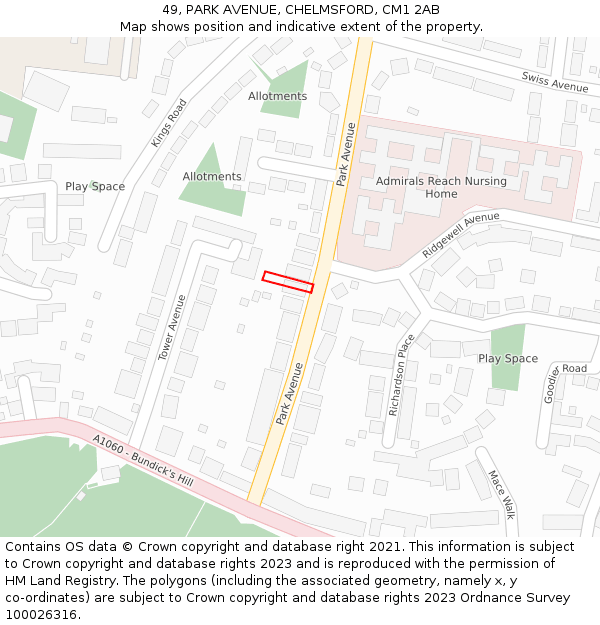 49, PARK AVENUE, CHELMSFORD, CM1 2AB: Location map and indicative extent of plot