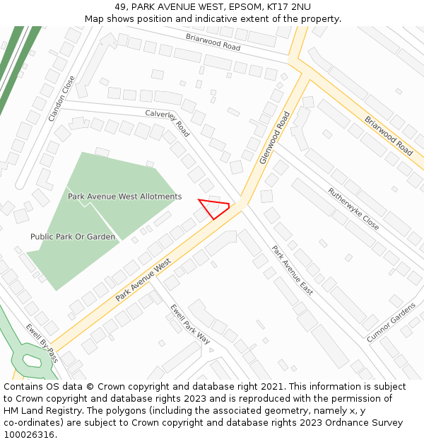 49, PARK AVENUE WEST, EPSOM, KT17 2NU: Location map and indicative extent of plot