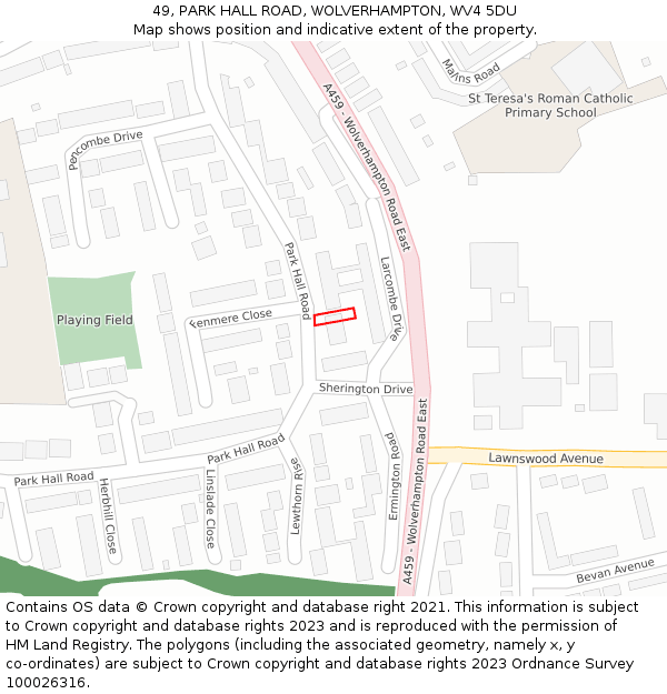 49, PARK HALL ROAD, WOLVERHAMPTON, WV4 5DU: Location map and indicative extent of plot