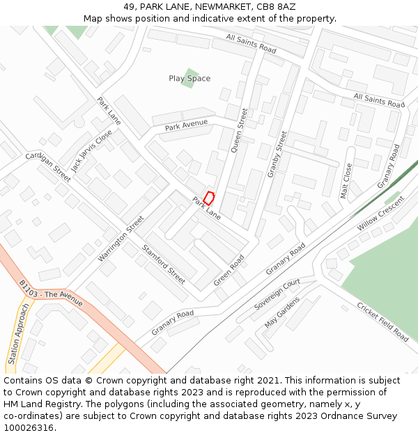 49, PARK LANE, NEWMARKET, CB8 8AZ: Location map and indicative extent of plot