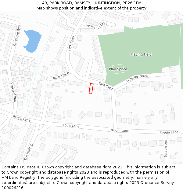49, PARK ROAD, RAMSEY, HUNTINGDON, PE26 1BA: Location map and indicative extent of plot