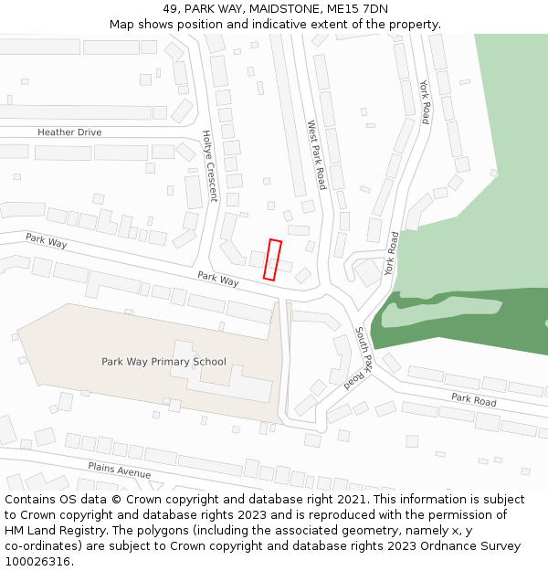 49, PARK WAY, MAIDSTONE, ME15 7DN: Location map and indicative extent of plot