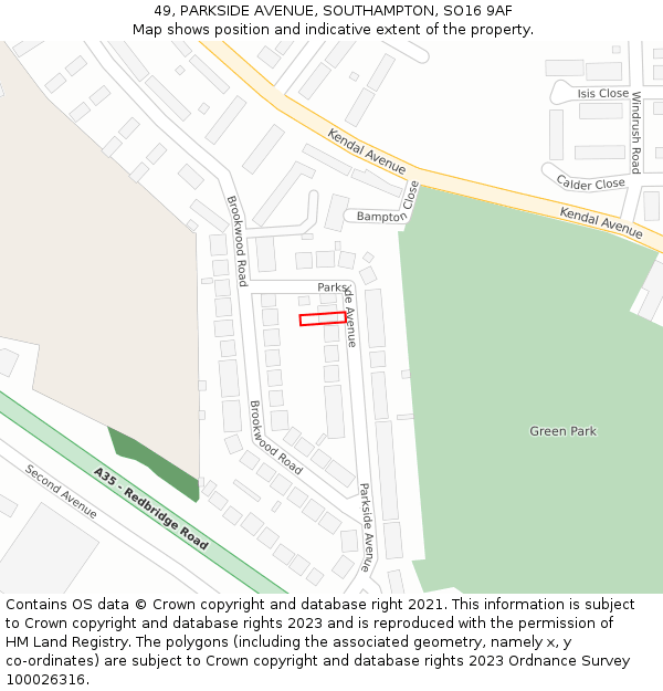 49, PARKSIDE AVENUE, SOUTHAMPTON, SO16 9AF: Location map and indicative extent of plot