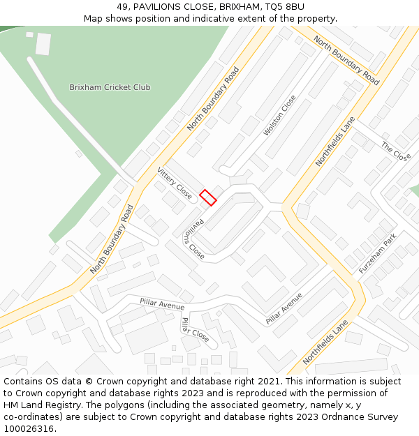 49, PAVILIONS CLOSE, BRIXHAM, TQ5 8BU: Location map and indicative extent of plot