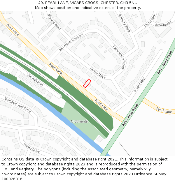 49, PEARL LANE, VICARS CROSS, CHESTER, CH3 5NU: Location map and indicative extent of plot