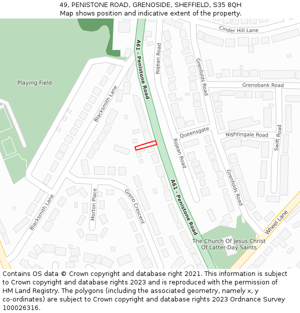 49, PENISTONE ROAD, GRENOSIDE, SHEFFIELD, S35 8QH: Location map and indicative extent of plot