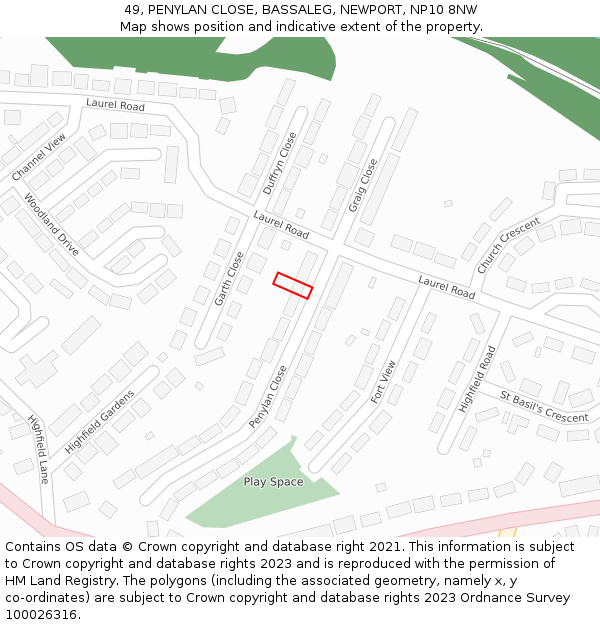 49, PENYLAN CLOSE, BASSALEG, NEWPORT, NP10 8NW: Location map and indicative extent of plot