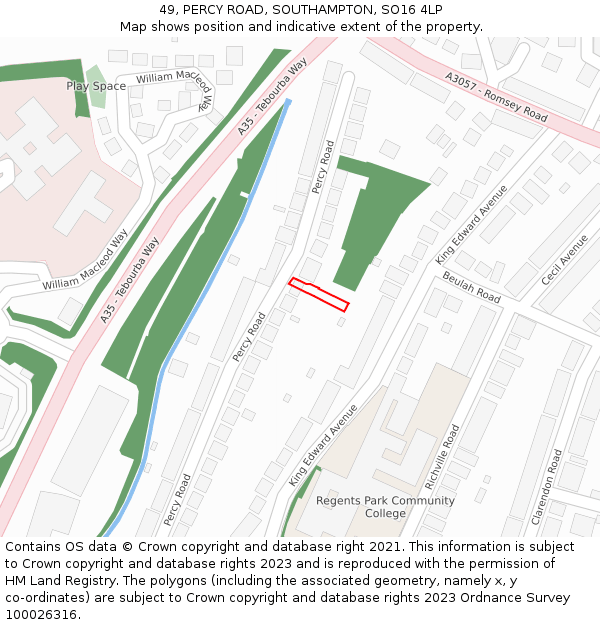 49, PERCY ROAD, SOUTHAMPTON, SO16 4LP: Location map and indicative extent of plot