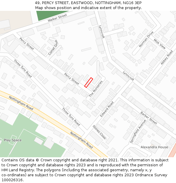49, PERCY STREET, EASTWOOD, NOTTINGHAM, NG16 3EP: Location map and indicative extent of plot