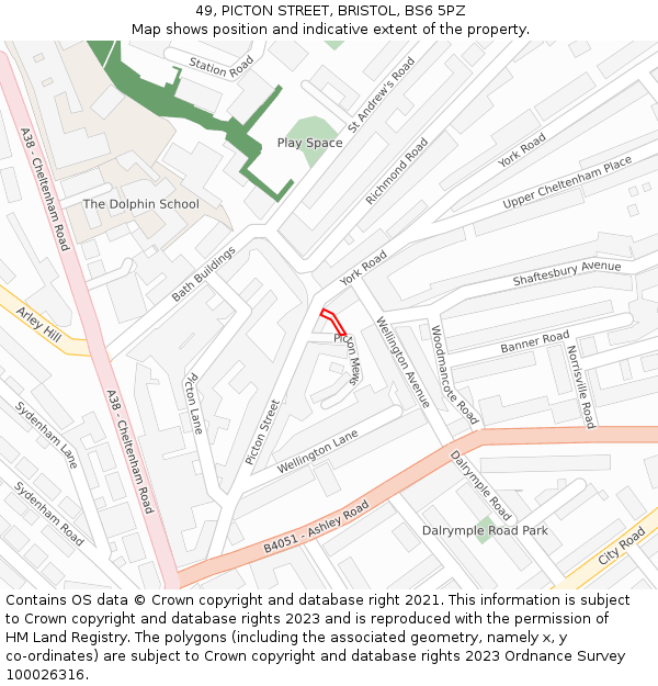 49, PICTON STREET, BRISTOL, BS6 5PZ: Location map and indicative extent of plot