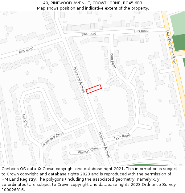 49, PINEWOOD AVENUE, CROWTHORNE, RG45 6RR: Location map and indicative extent of plot