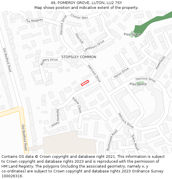 49, POMEROY GROVE, LUTON, LU2 7SY: Location map and indicative extent of plot