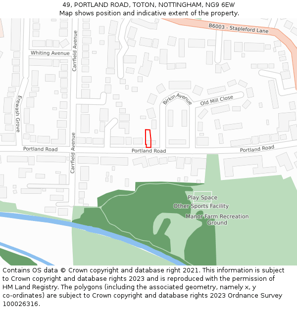 49, PORTLAND ROAD, TOTON, NOTTINGHAM, NG9 6EW: Location map and indicative extent of plot