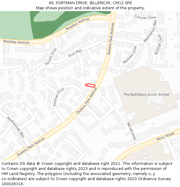 49, PORTMAN DRIVE, BILLERICAY, CM12 0PE: Location map and indicative extent of plot