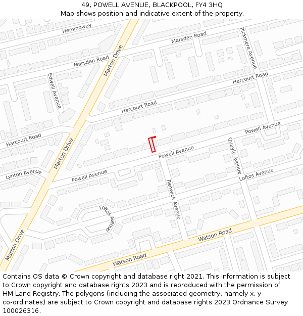 49, POWELL AVENUE, BLACKPOOL, FY4 3HQ: Location map and indicative extent of plot