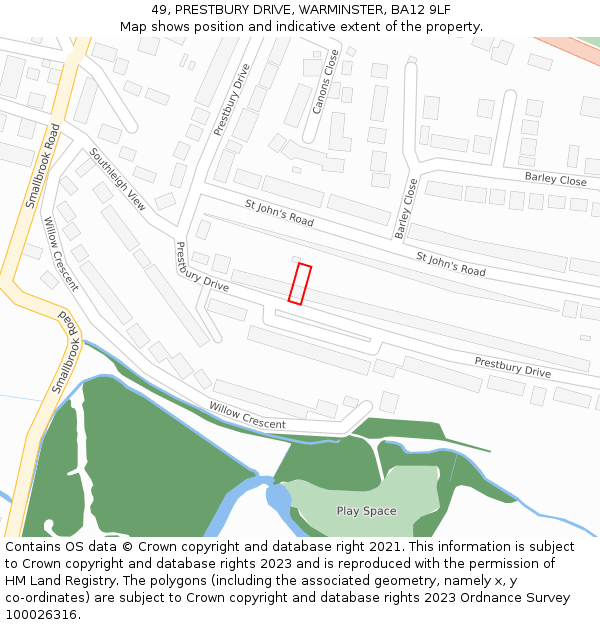 49, PRESTBURY DRIVE, WARMINSTER, BA12 9LF: Location map and indicative extent of plot